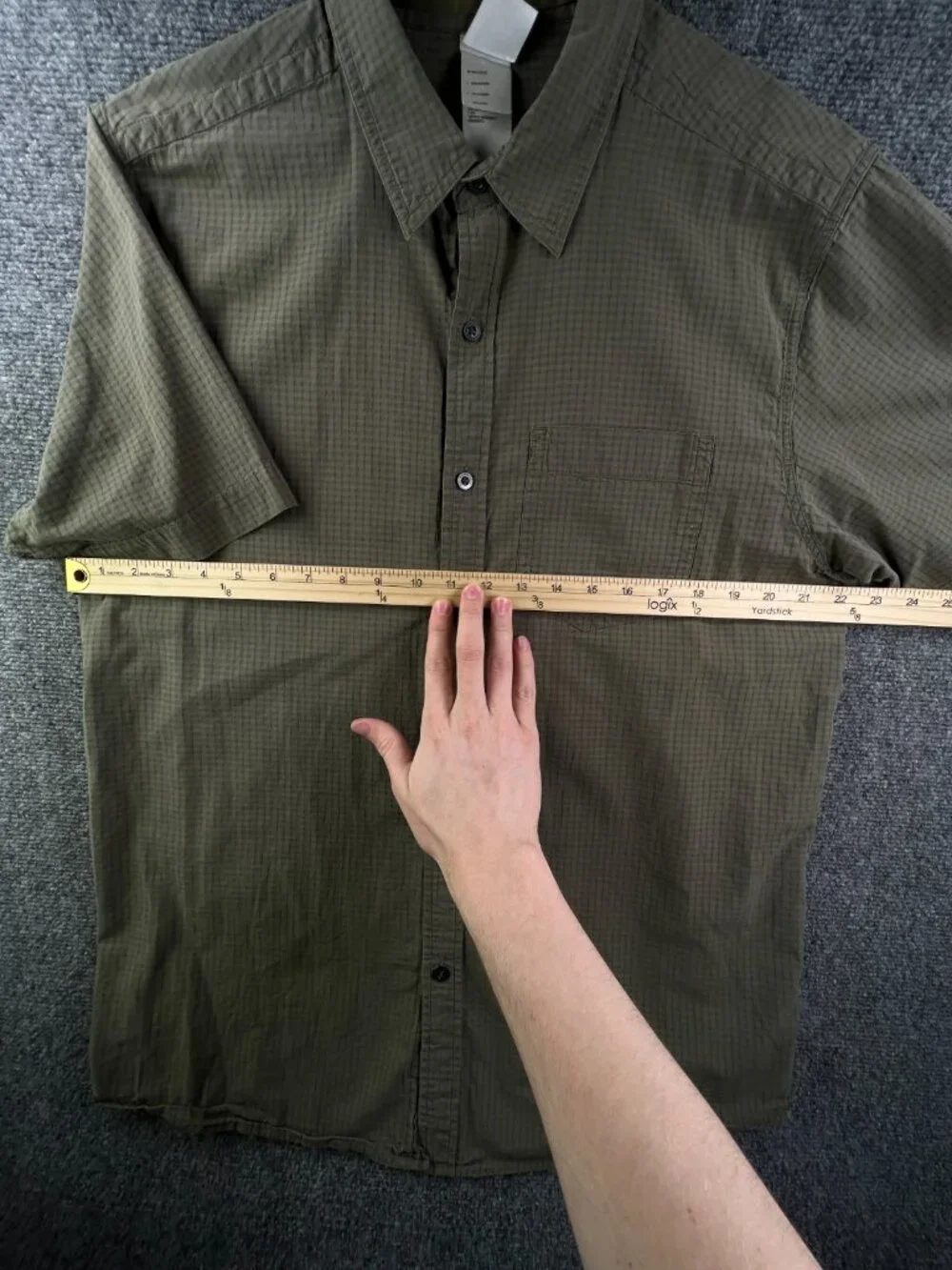 North Face Men’s Green Check Short Sleeve Button Up Shirt Large Outdoors Cotton